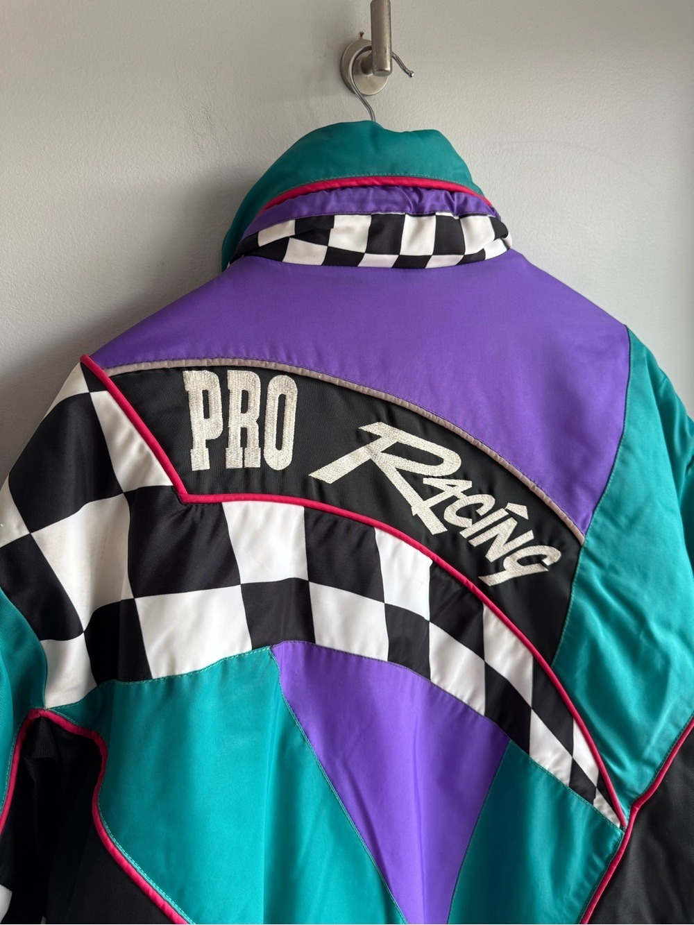 Retro Choko Racing Ski Snowmobile Jacket Mens XL Check Fleece Lined Winter Coat - Picture 9 of 14
